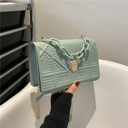 Hong Kong Style Ladies Bag Women's Summer New Fashion One-Shoulder Small Square Bag Simple Chain Ladies Messenger Bag