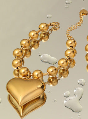 exaggerated bead chain 18K gold heart pendant necklace geometric minimalist hip-hop choker
