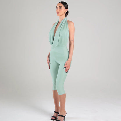 Ladies' Fashion Spring Summer Solid Color Halter Backless High Neck Bodycon Dress for Nightclub