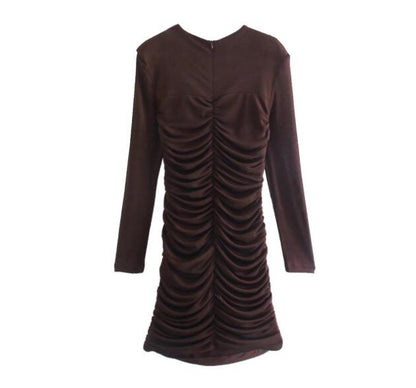 New Style Pleated Hollow Shoulder Pad Dress Slim Sexy Short Skirt Ladies Temperament Dress