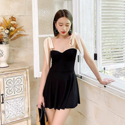 Women's Summer Swimsuit with Belly Concealing and Slimming Effect in Skirt Style Flat Front