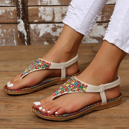 Flat Sandals for Women  Fairy Style Comfortable Toe-Strap Rhinestone Flip-Flops