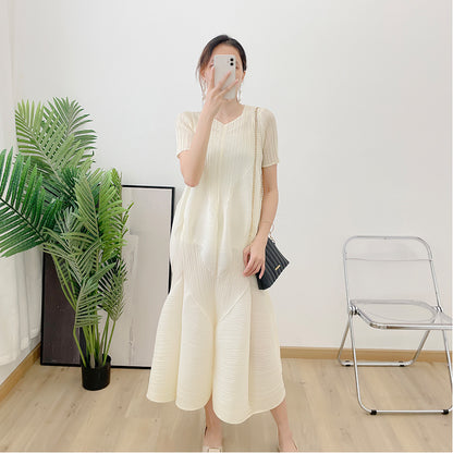 Ladies Temperament Pleated Dress Summer New Pleated Lantern Skirt Long