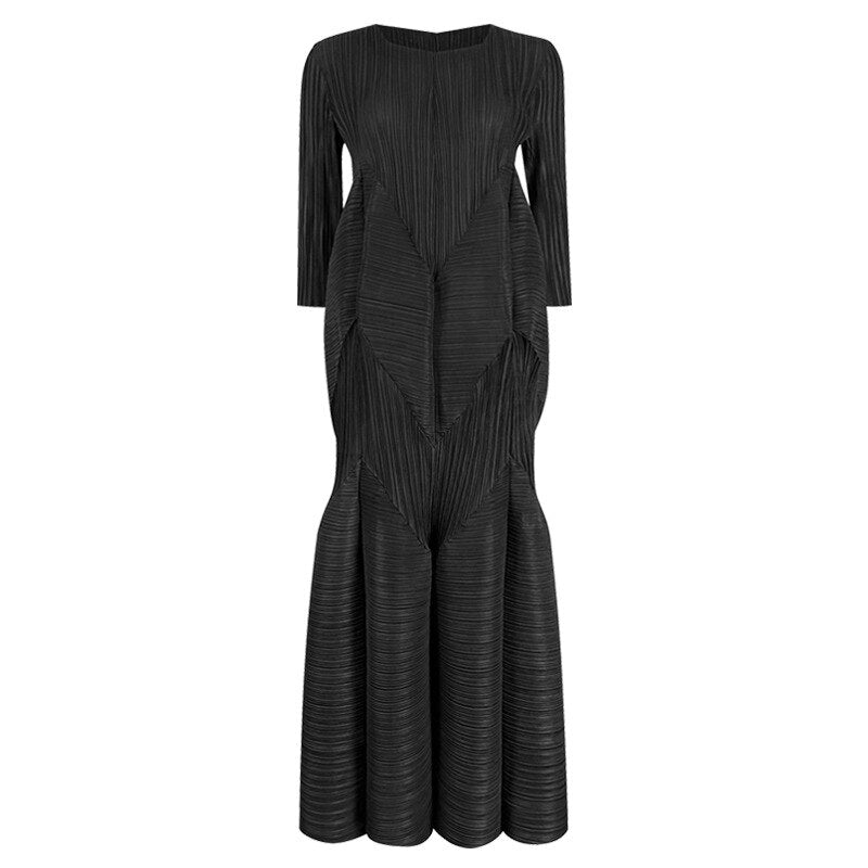 Ladies Long-Sleeved Dress Spring And Summer New Ladies Temperament Is Thin Platycodon Pleated Long Skirt