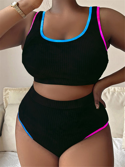 Tankini sexy swimsuit with contrasting tie dye fabric