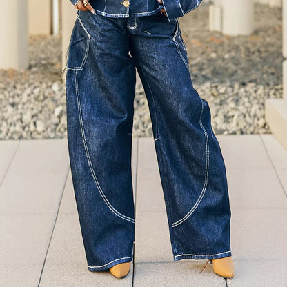 Stylish Stitched Curved Hem Denim Pants