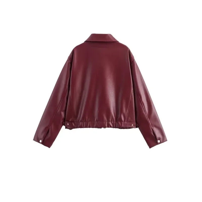 Solid Leather Jackets Elegant Luxury Women's Coat American Vintage Jacket Women Summer Basics Leather Jackets