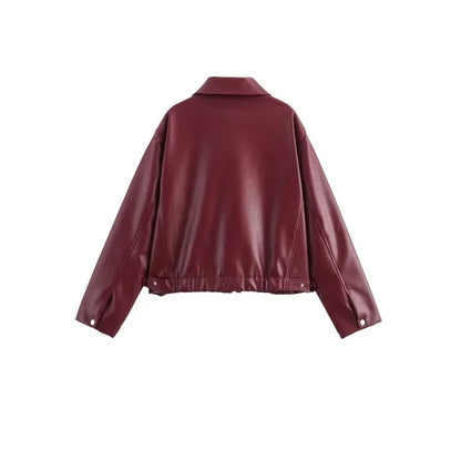 Solid Leather Jackets Elegant Luxury Women's Coat American Vintage Jacket Women Summer Basics Leather Jackets