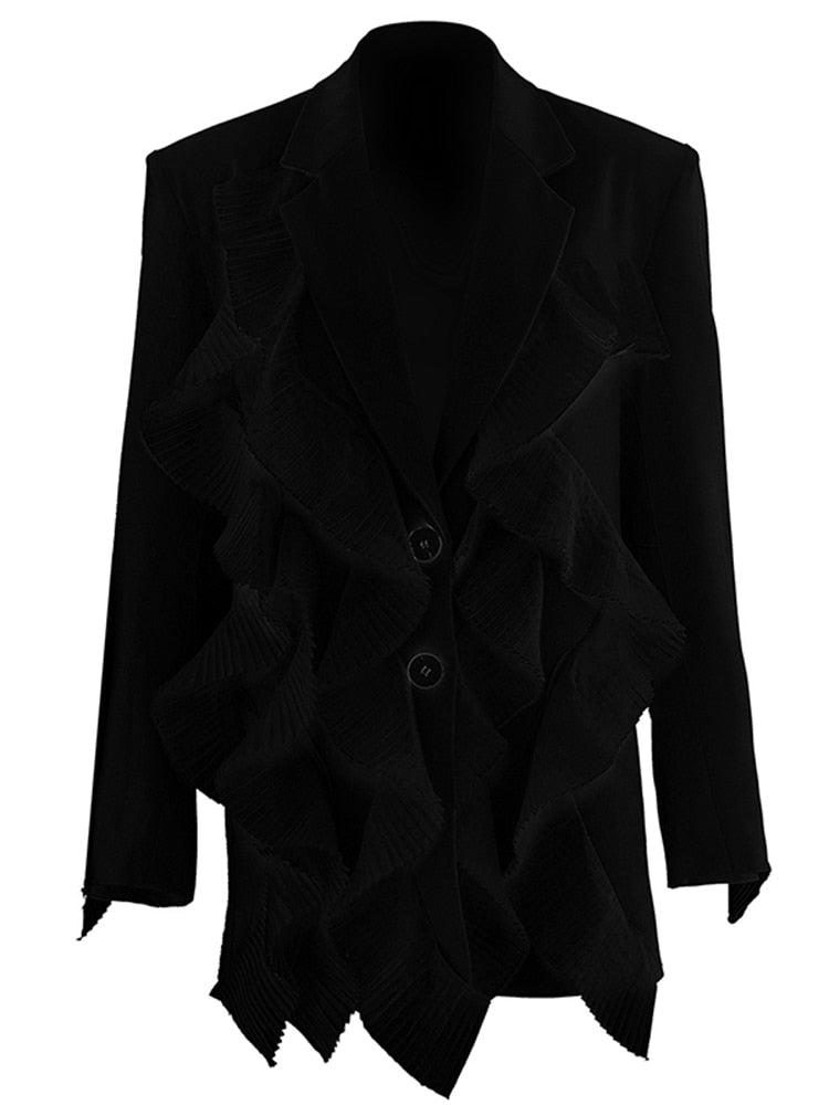 Fashion Women's Blazer New Notched Loose Single Breasted Spliced Mesh Long Sleeve Suit Jackets Female Summer