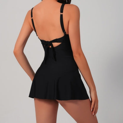 V-neck back strap slim fit irregular skirt one-piece swimsuit