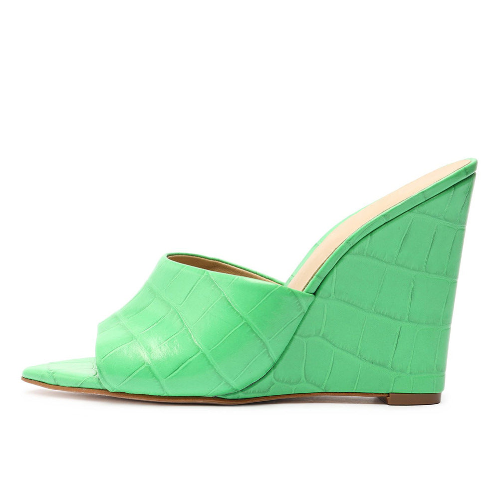 processing time:7-15 days after placing orders--Ladies Pointed Toe Wedge Slippers Green Black Pink New Large Size Fashion Simple Sandals Women's Slippers For Summer