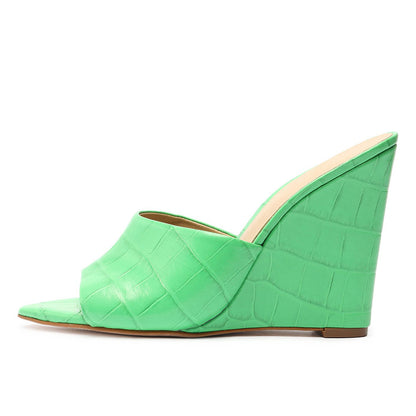 processing time:7-15 days after placing orders--Ladies Pointed Toe Wedge Slippers Green Black Pink New Large Size Fashion Simple Sandals Women's Slippers For Summer