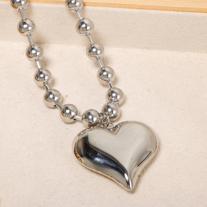 exaggerated bead chain 18K gold heart pendant necklace geometric minimalist hip-hop choker