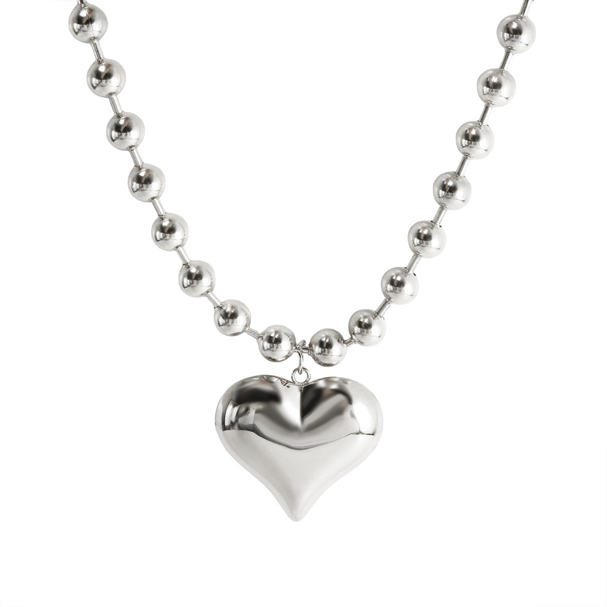 exaggerated bead chain 18K gold heart pendant necklace geometric minimalist hip-hop choker
