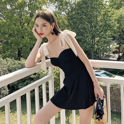 Women's Summer Swimsuit with Belly Concealing and Slimming Effect in Skirt Style Flat Front