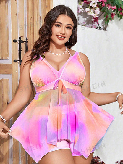 Printed One-Piece Swimsuit with Skirted Design for Women