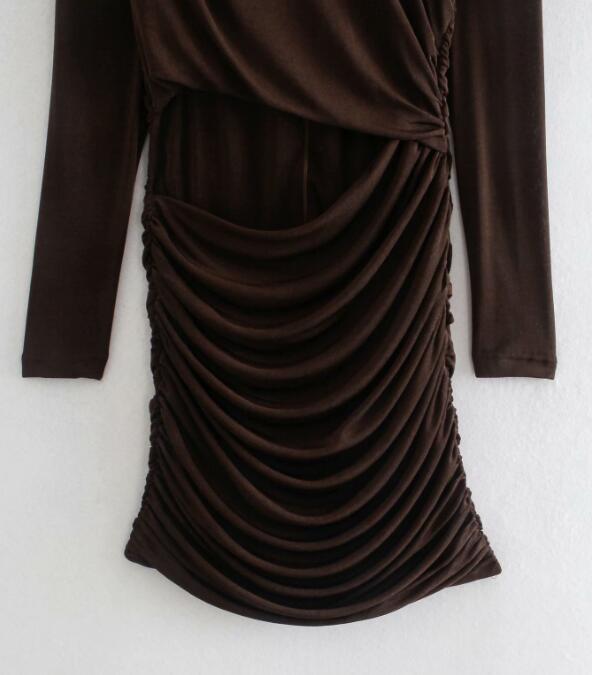 New Style Pleated Hollow Shoulder Pad Dress Slim Sexy Short Skirt Ladies Temperament Dress
