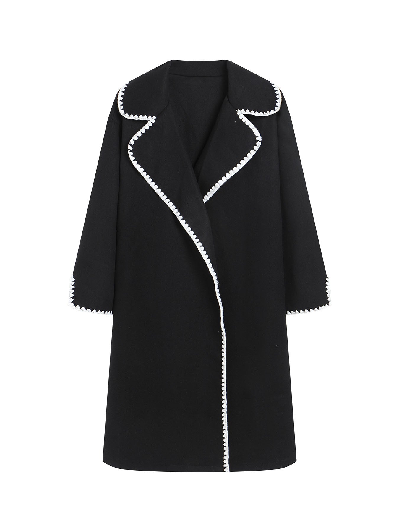 Vintage Embroidery Woolen Coat For Women Elegant Turn-Down Collar Long Overcoats Female Luxury High Street Ladies Outerwear