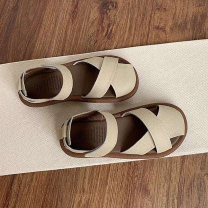 Flat Heeled Toe-Covered Sandals for Women,Casual Shoes