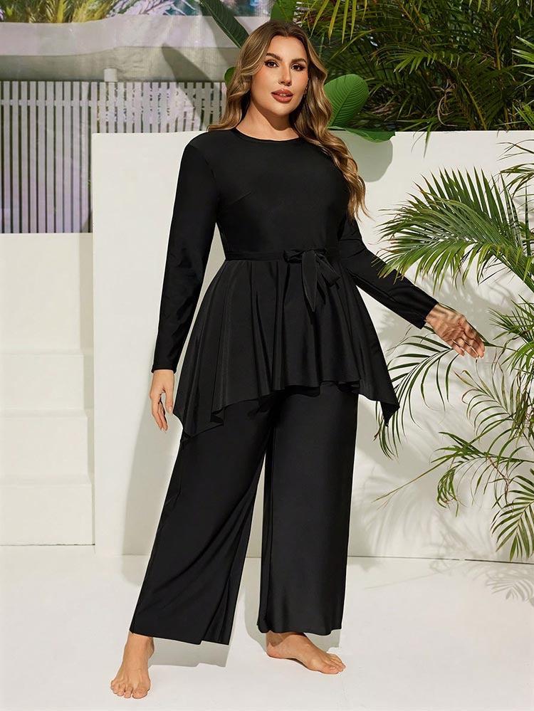 Printed Strapless Plus Size Dress-style Two-piece Swimwear Set