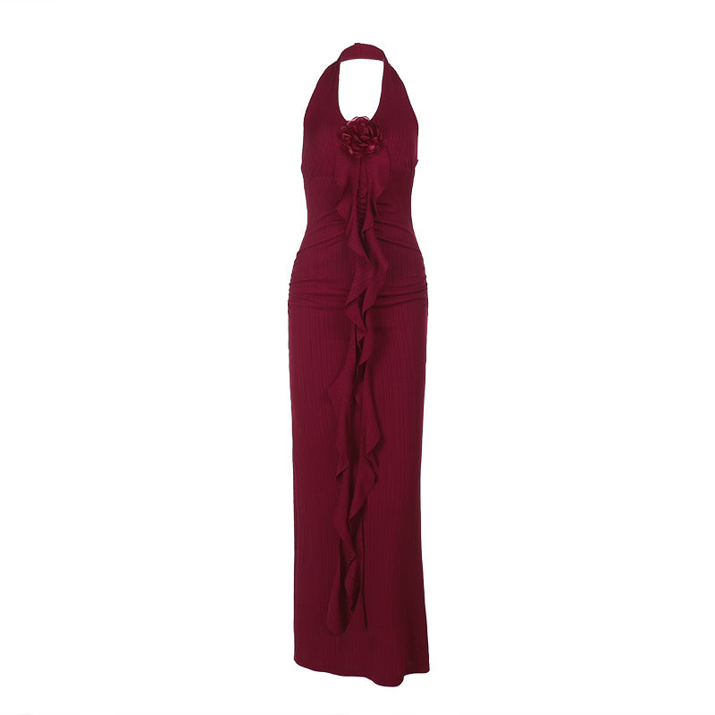 Flower neck slimming dress for summer