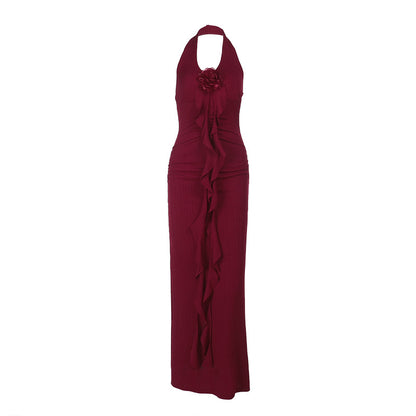 Flower neck slimming dress for summer