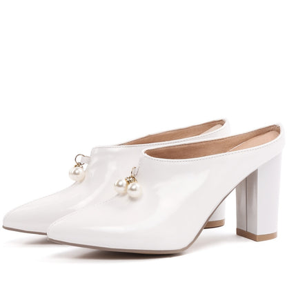 Sexy Shallow Slippers Women High Heels Summer Mules Shoes Ladies Luxury Brand Designer Pointed Toe Red White Sandals Large Size