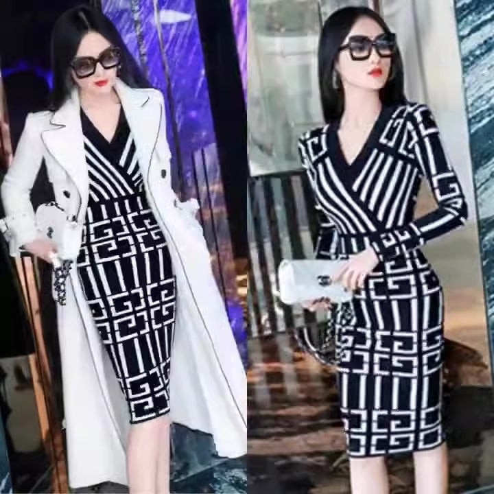 Fancy Women Dress Vintage Knitted Wrap Hips Short Dress Elegant Office Ladies Dresses
