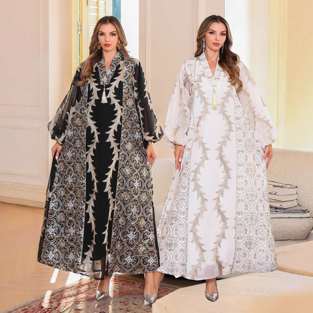 Ladies' elegant dress Middle Eastern clothing embroidered robe Muslim women's robe