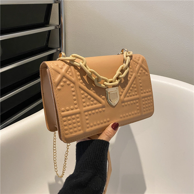 Hong Kong Style Ladies Bag Women's Summer New Fashion One-Shoulder Small Square Bag Simple Chain Ladies Messenger Bag
