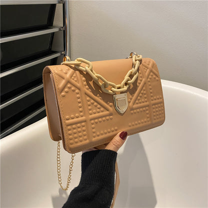 Hong Kong Style Ladies Bag Women's Summer New Fashion One-Shoulder Small Square Bag Simple Chain Ladies Messenger Bag