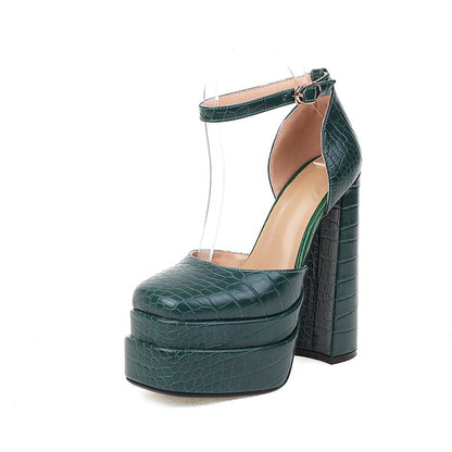 Rhinestone Ankle Strap Super Thick High Heels Platforms Pumps For Women Casual Spring Summer Shallow Party Chunky Shoes Ladies