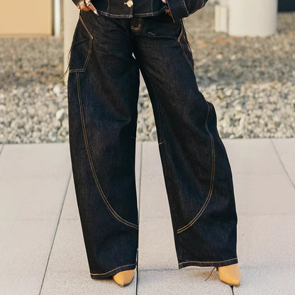 Stylish Stitched Curved Hem Denim Pants