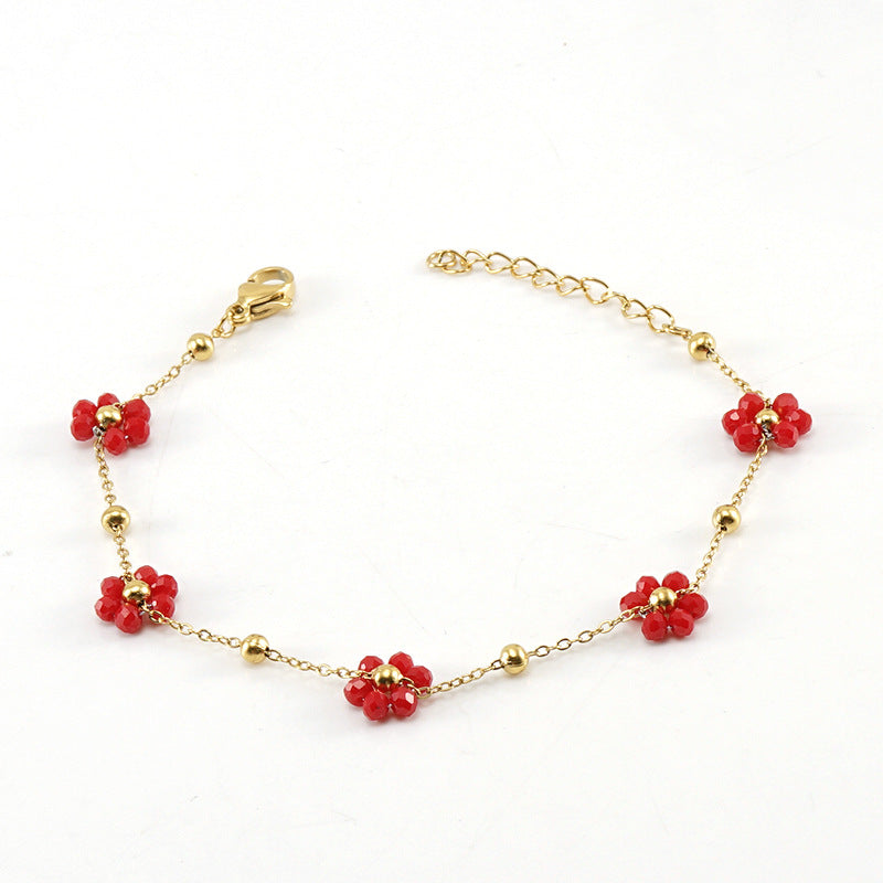 Versatile Fresh Floral Stainless Steel Bracelet for Women, Unique Titanium Steel Necklace Jewelry