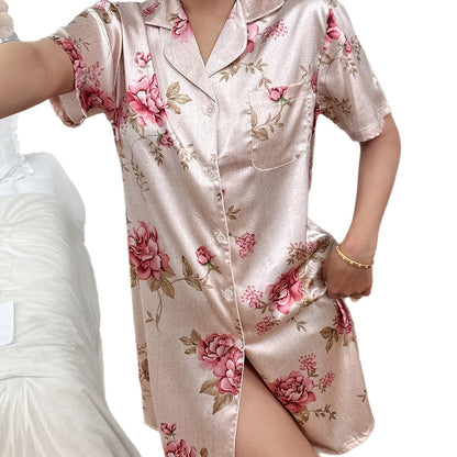 Ladies' Sleepwear Home Clothing Sexy Floral Summer Lightweight Rayon-like  Casual Short Sleeve Shirt Dress