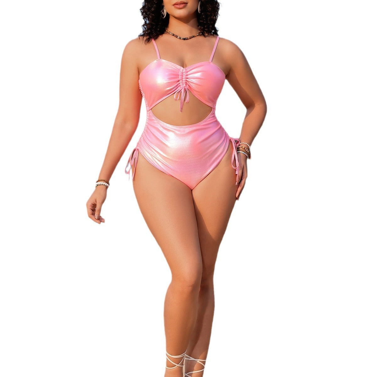 Solid color drawstring women's swimsuit