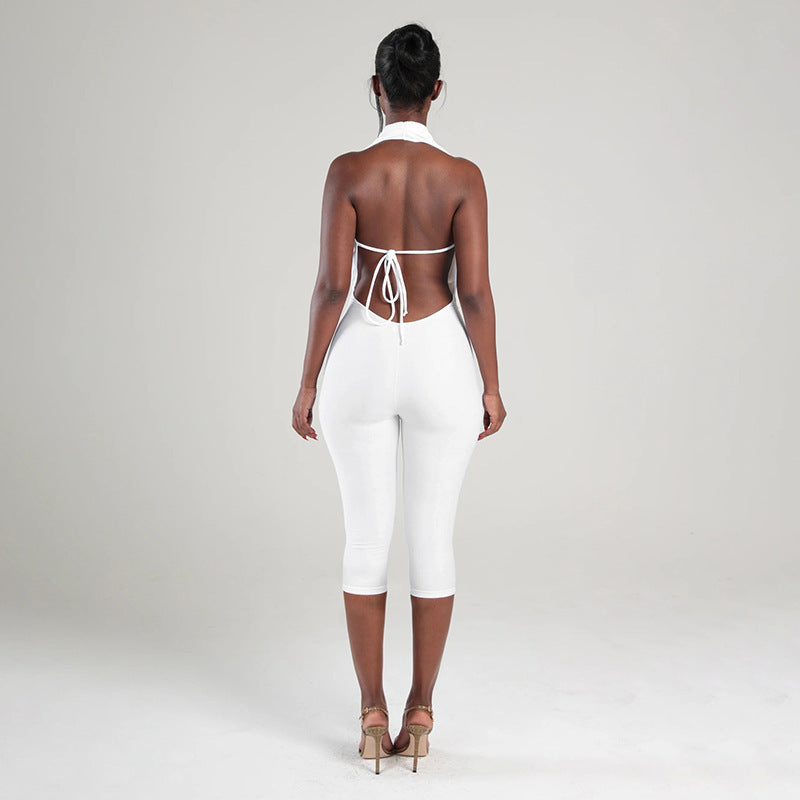 Ladies' Fashion Spring Summer Solid Color Halter Backless High Neck Bodycon Dress for Nightclub