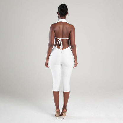 Ladies' Fashion Spring Summer Solid Color Halter Backless High Neck Bodycon Dress for Nightclub