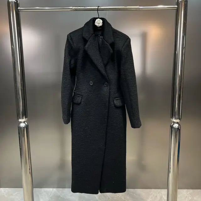 GetSpring Women Wool Coat  Autumn Winter Shoulder Padded Full Sleeve Ladies Woolen Jacket Fashion Loose Long Warm Overcoat