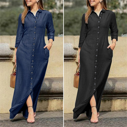 European And American Denim Dress New Shirt Collar Denim Button Dress For Ladies