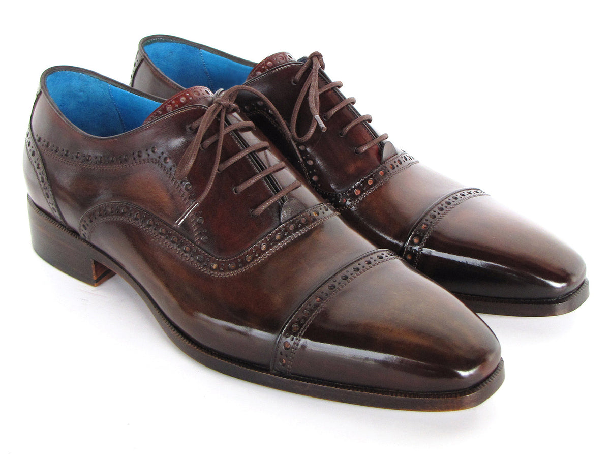 Paul Parkman Men's Captoe Oxfords Anthracite Brown Hand-Painted