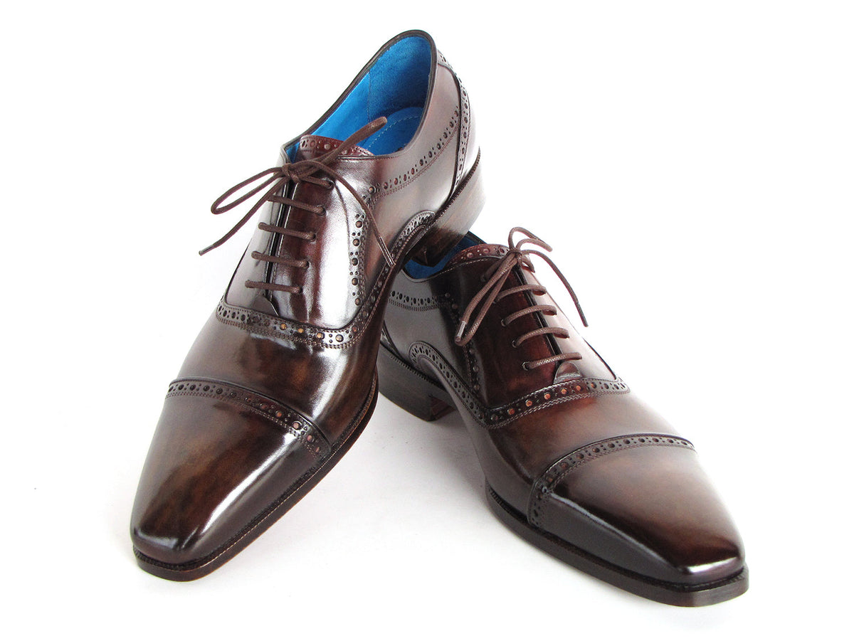 Paul Parkman Men's Captoe Oxfords Anthracite Brown Hand-Painted