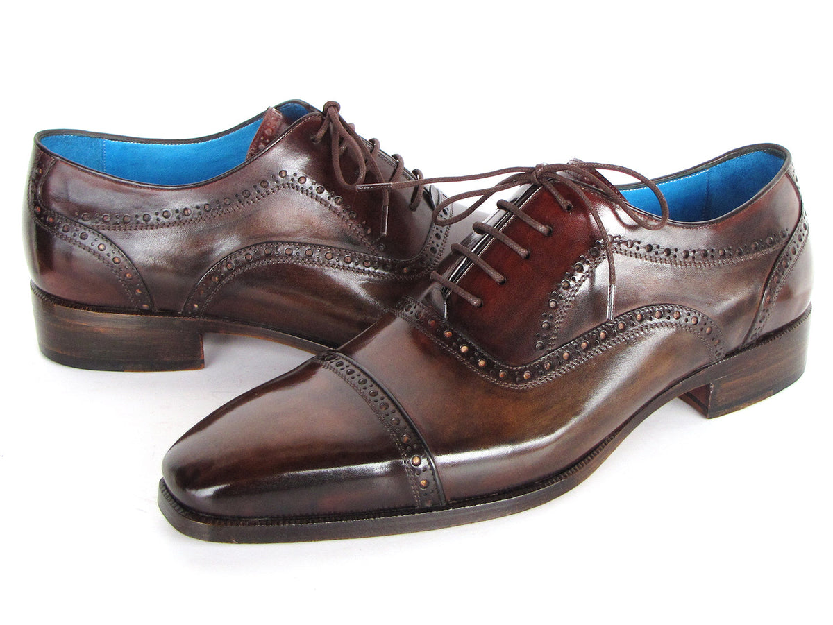 Paul Parkman Men's Captoe Oxfords Anthracite Brown Hand-Painted