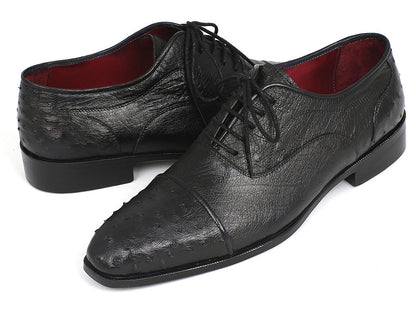 Paul Parkman Men's Genuine Ostrich Captoe Oxfords Black (ID#24XS-BLK)