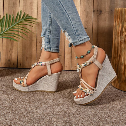 25 Edition – Rhinestone Hemp Wedge Sandals