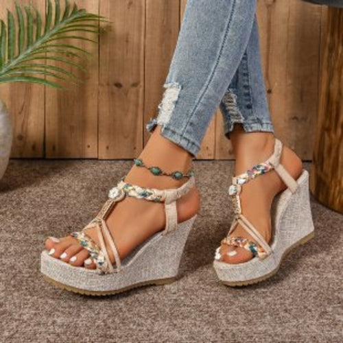 25 Edition – Rhinestone Hemp Wedge Sandals