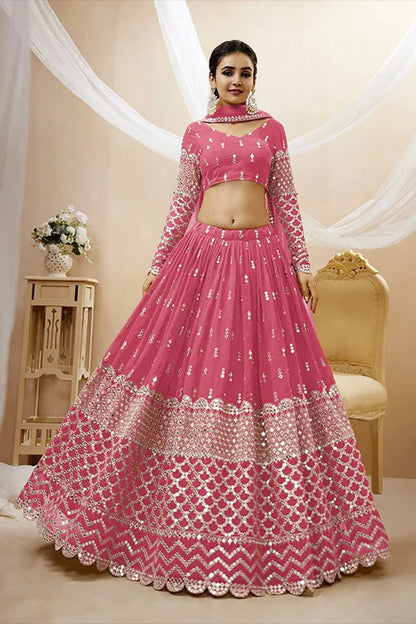 Pink Gerogette Embroidered Lehenga Choli for Women Online Collection