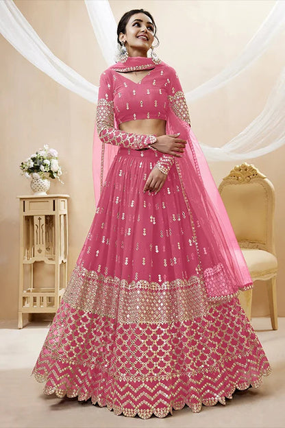 Pink Gerogette Embroidered Lehenga Choli for Women Online Collection