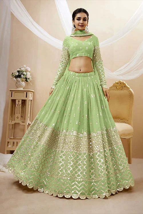 Pista Color Gerogette a Line Exclusive Embroidered Lehenga Choli
