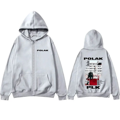 Rapper Plk Polak Print Zipper Hoodie Man Vintage Casual Oversized